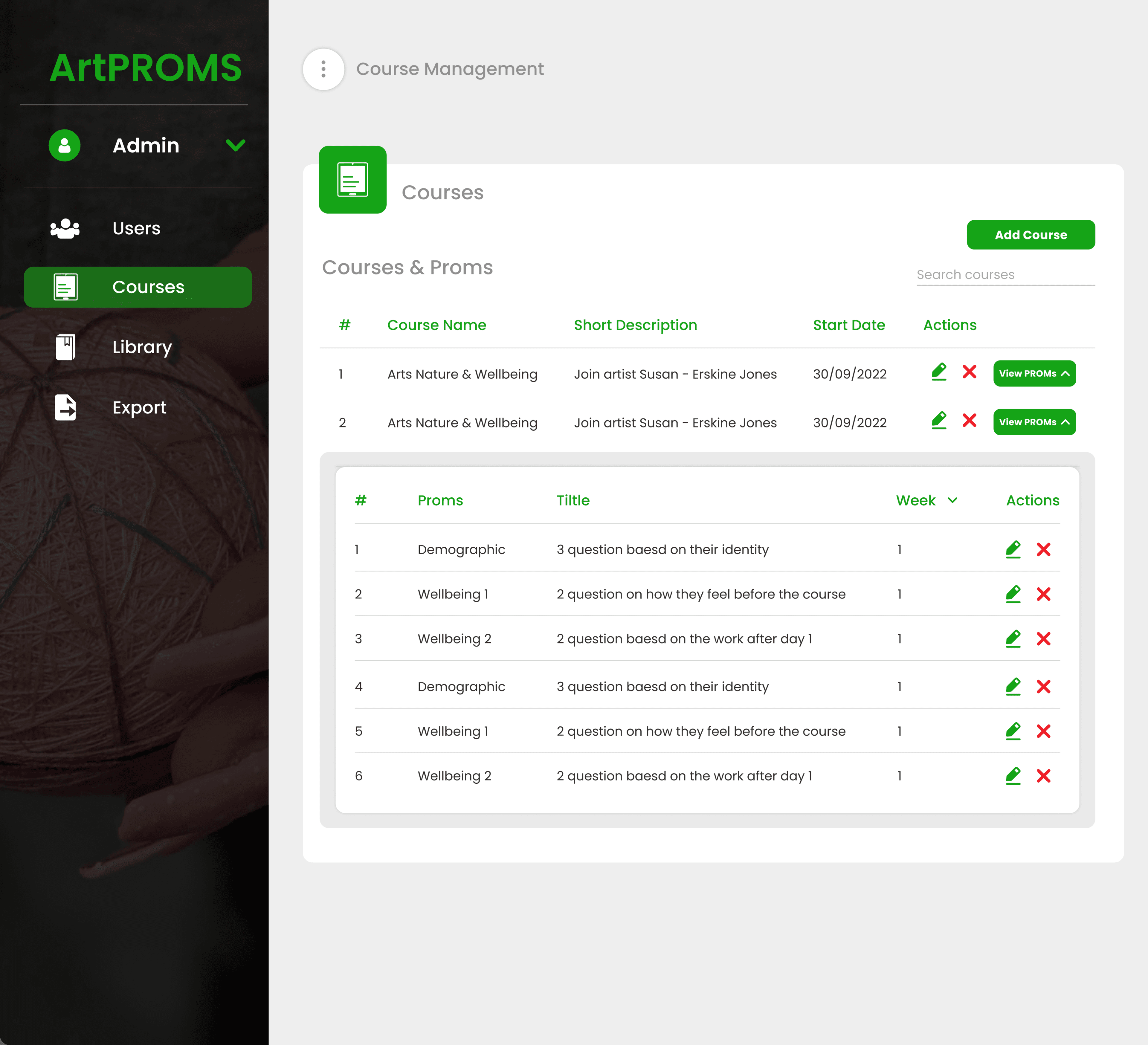 PDP - Courses Management Page