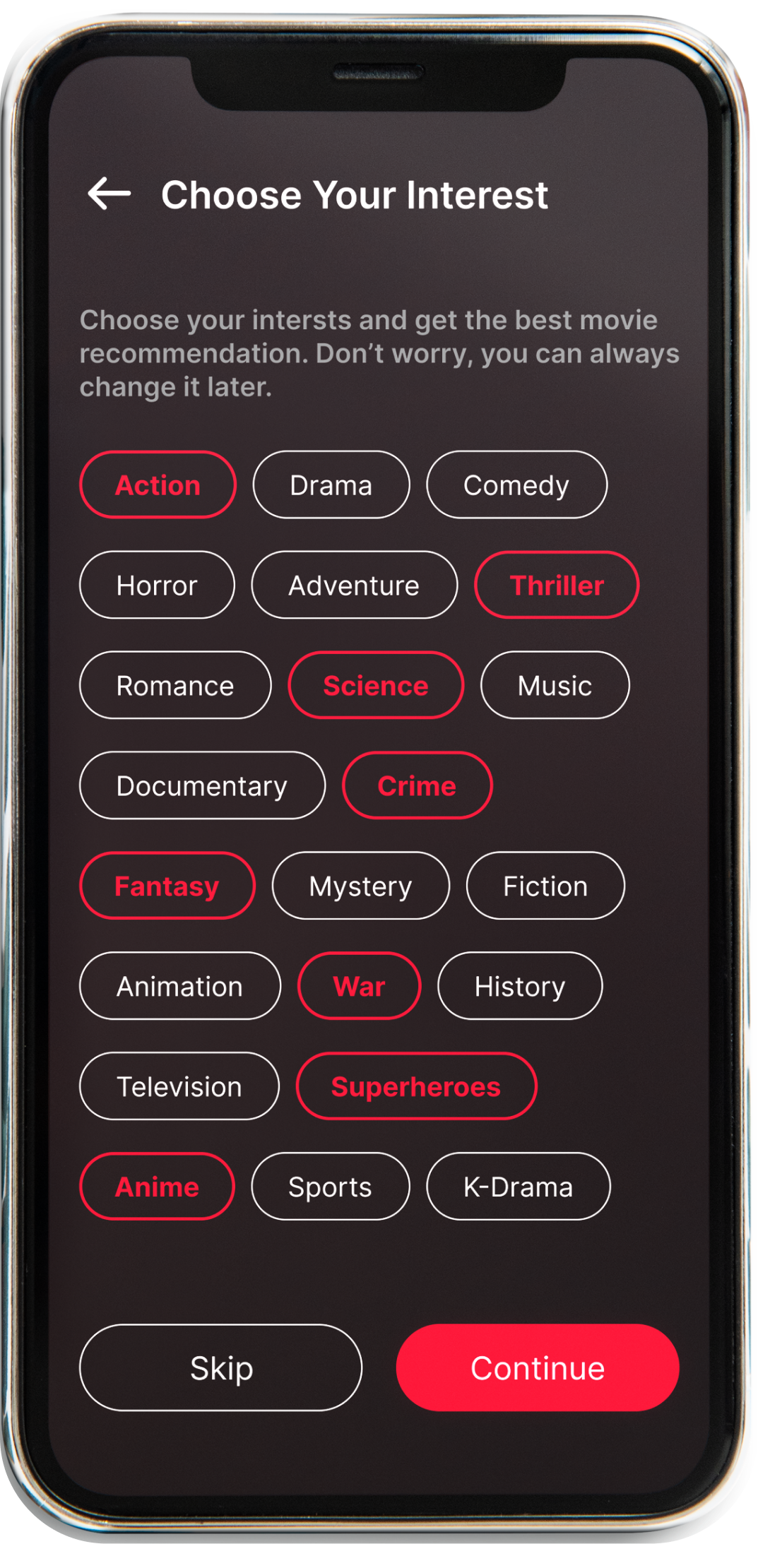 Title - Interest screen